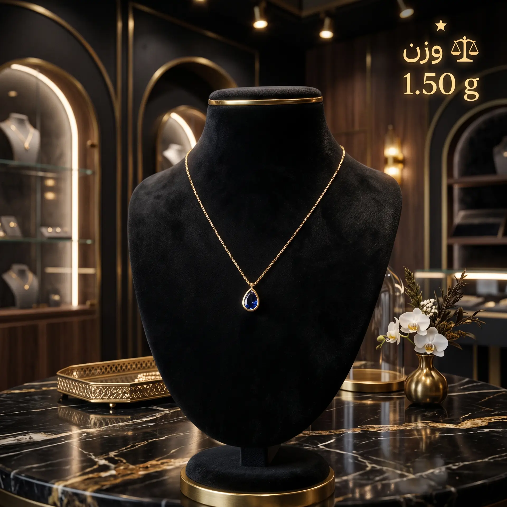 گردنبند طلا آویز اشکی نگین آبی