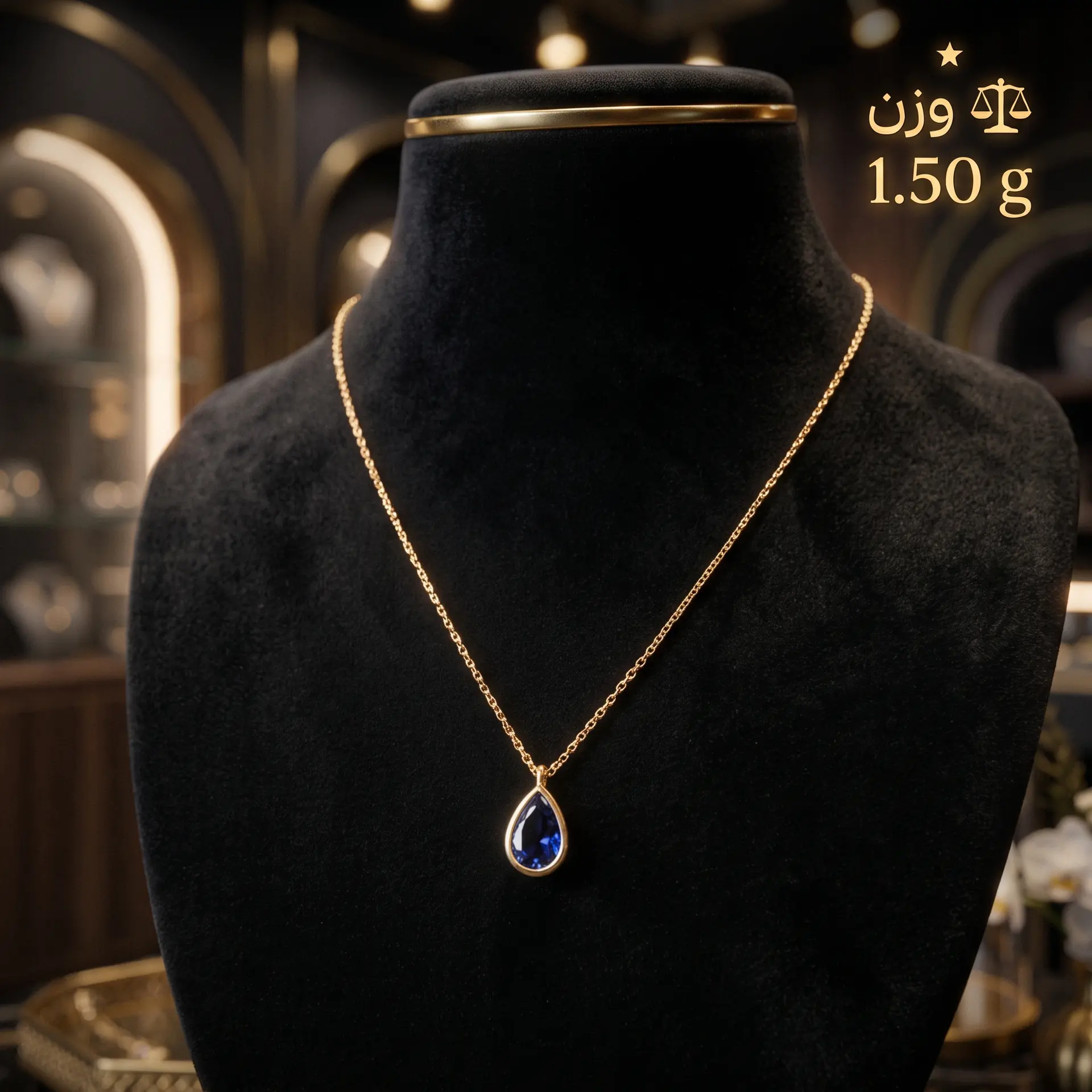 گردنبند طلا آویز اشکی نگین آبی — تصویر 2