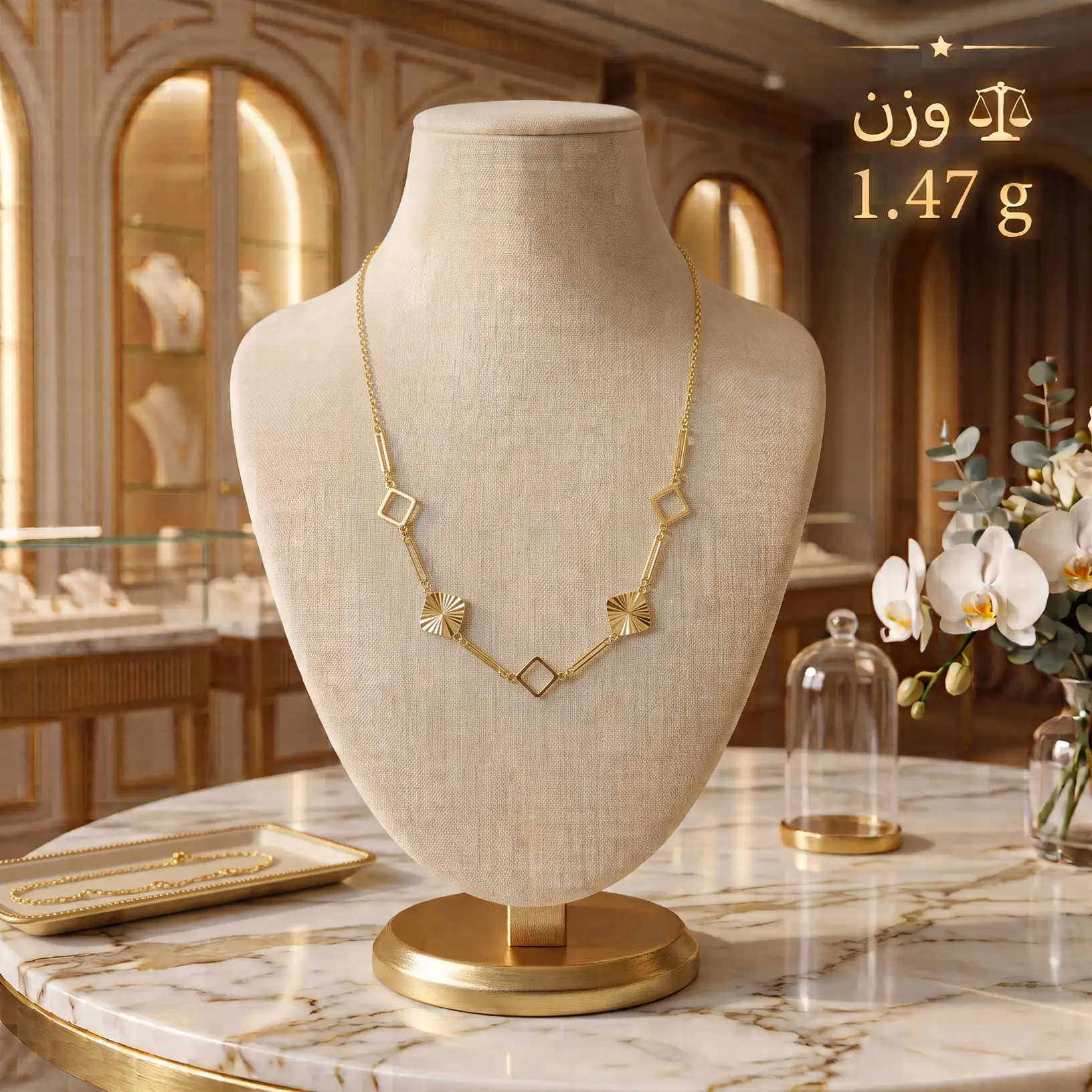 گردنبند طلا مربع تراش‌دار