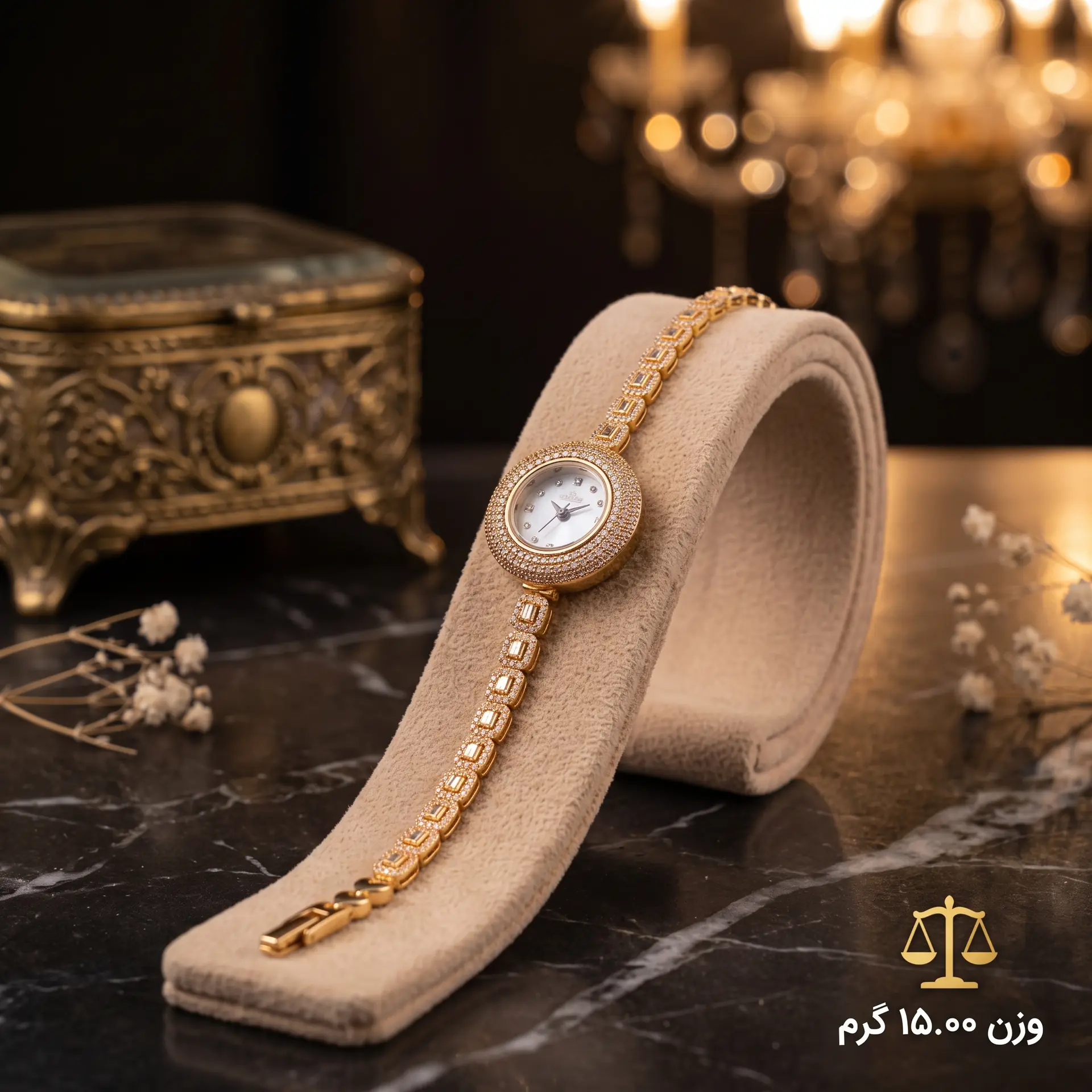 ساعت طلا زنانه نگین‌دار