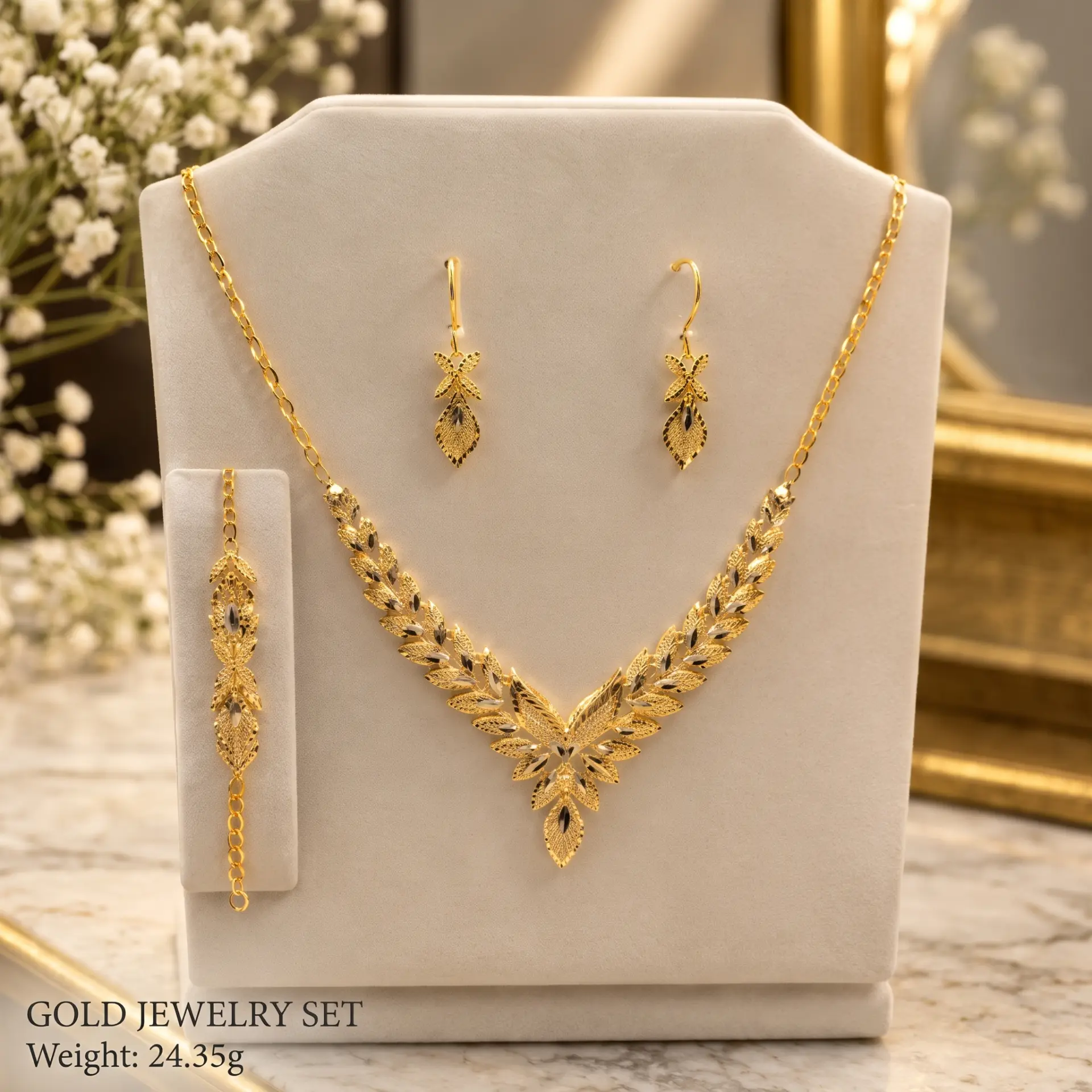 سرویس عروس طلای ۱۸ عیار طرح خوشه گندم تراشدار